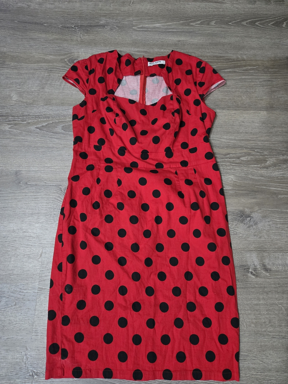 Grace Karin Womens Large Red Black Polka Dot Dress Cap Sleeve Vintage Retro Wigg